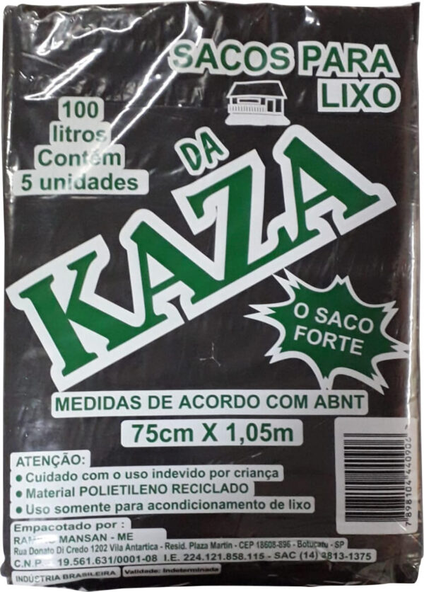 SACO DE LIXO KAZA 100LTS 25X05UN.